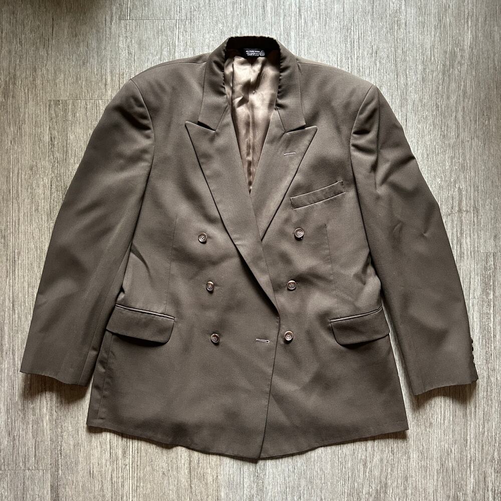 Vintage John Alexander Taupe Double Breasted Wool Blazer Suit Jacket Size Large